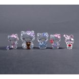 Swarovski, five Hello Kitty figures, 5279082, 500742, 5269295, 1096879, 1142933. In original box.
