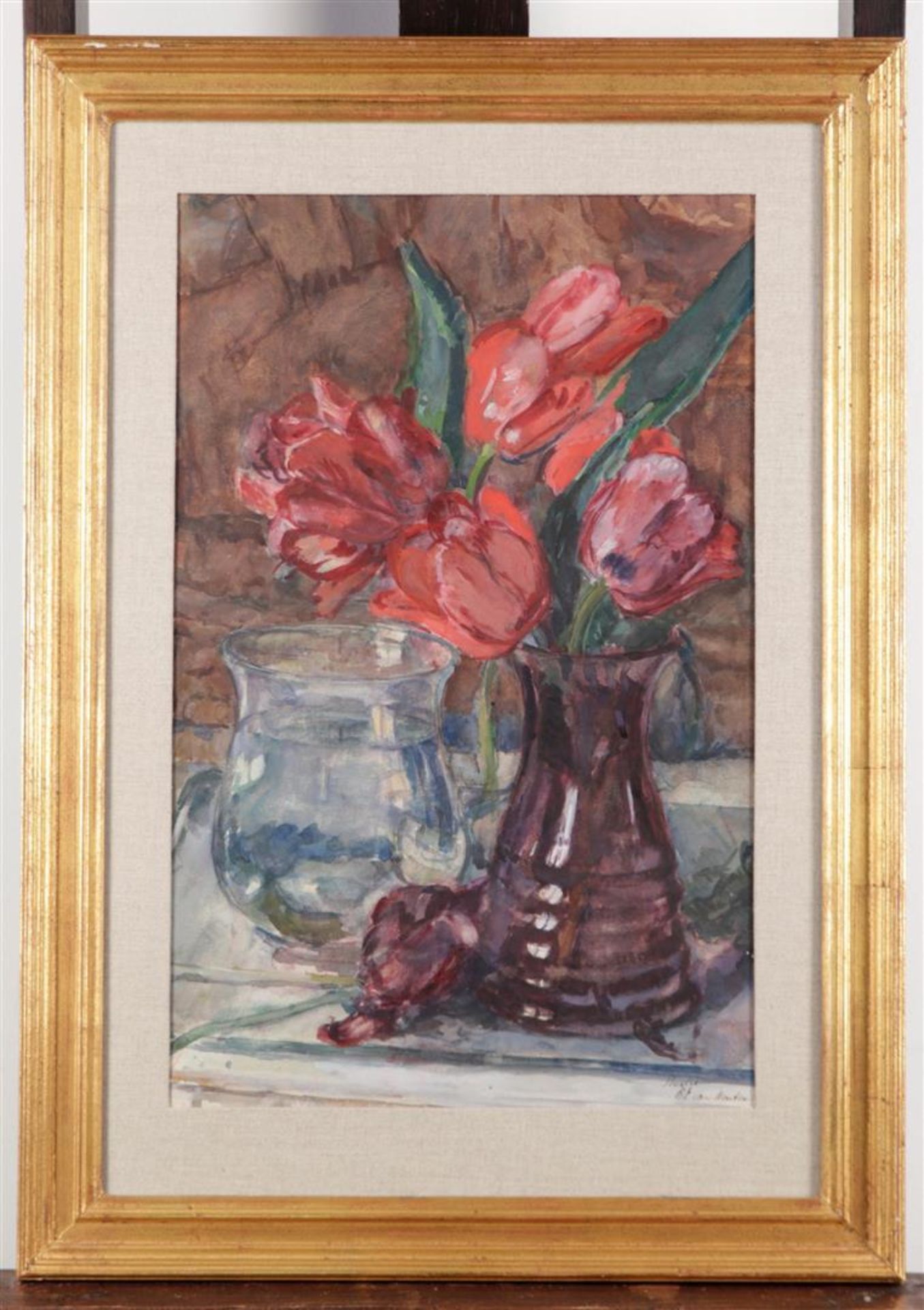 Barbara Elisabeth van Houten (Groningen 1862 - 1950 The Hague), Tulips in a vase, signed (bottom rig - Image 2 of 3