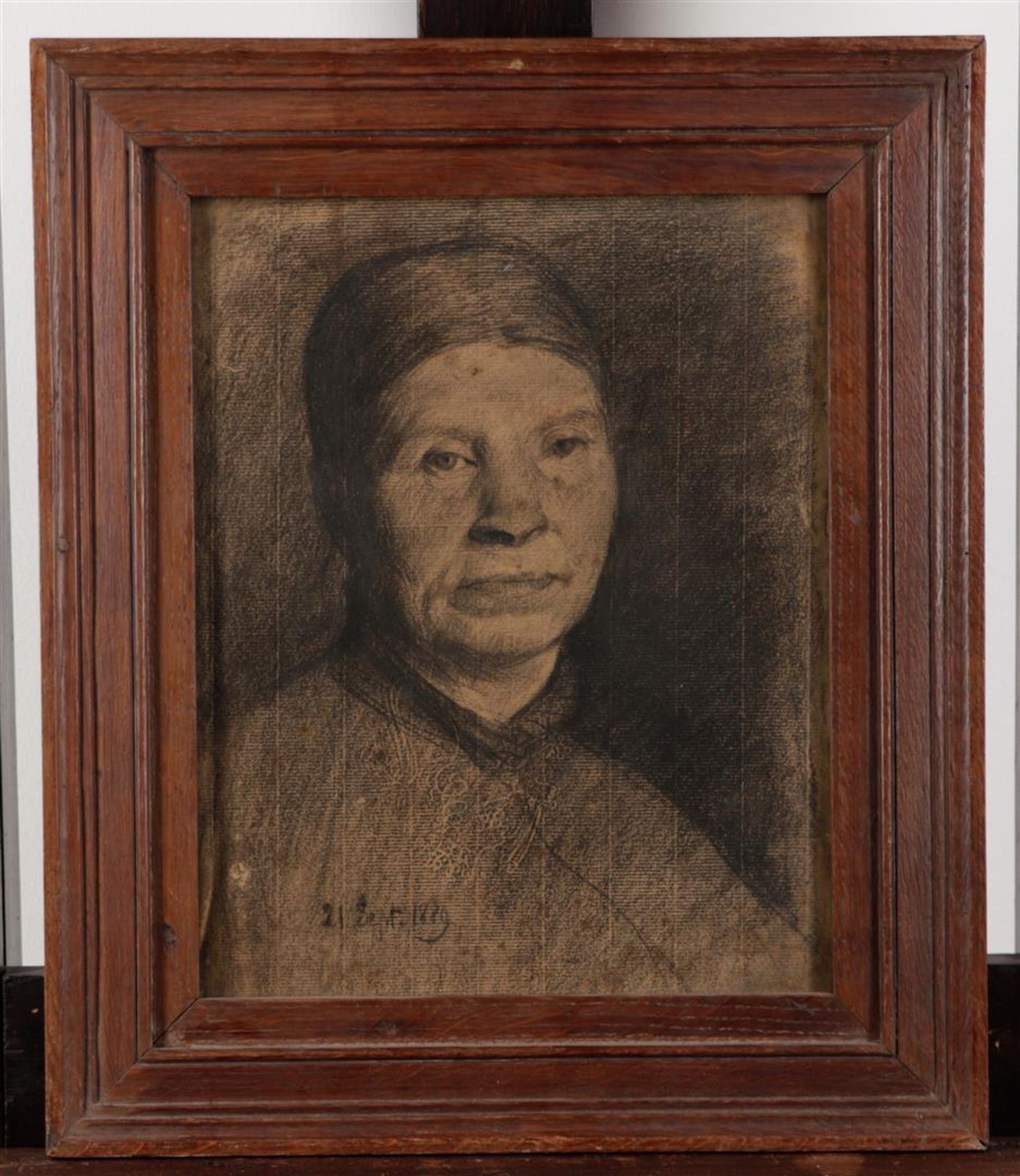 Belgian School, 19th century, Head of a peasant woman, dated '21 sept. 1889' charcoal on paper. - Bild 2 aus 3