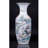 A large porcelain baluster vase with landscape decor and characters on the reverse. China, 19th cent