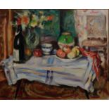 Max Agostini (Paris 1914 - 1997), Still life with fruit and wine bottle, signed (bottom left), oil o