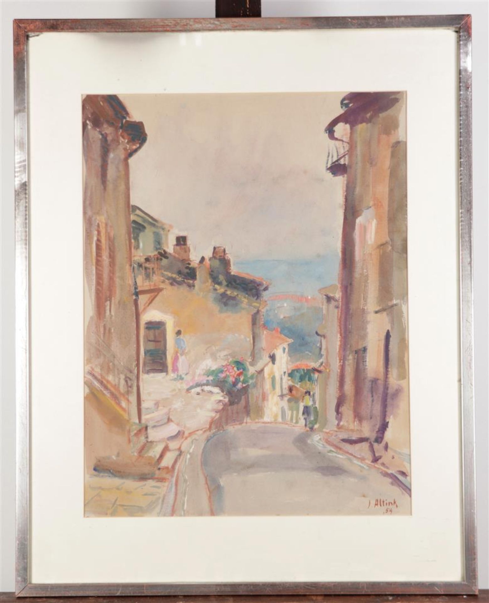 Jan Altink (Groningen 1885 - 1971), Street in Northern Italy (?), gouache and watercolour, signed an - Image 2 of 4