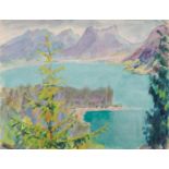 Jan Altink (Groningen 1885 - 1971), Mountain lake in Haut-Savoie, gouache and watercolour, annotated