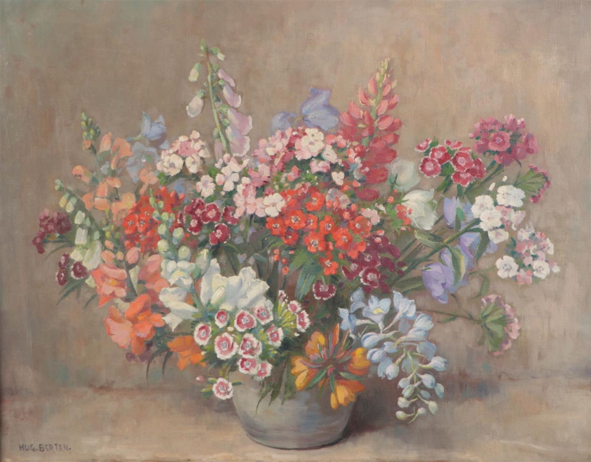 Hugo Berten (Kalk, Dld.1894-1959 Laren, N.H.), Still life of flowers in a pot, signed (bottom left),