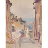 Jan Altink (Groningen 1885 - 1971), Street in Northern Italy (?), gouache and watercolour, signed an