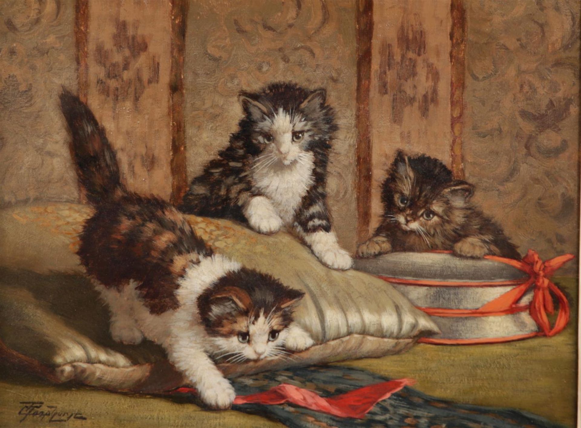 Cornelis Raaphorst (Nieuwkoop 1875 - 1954 Wassenaar), Playing kittens, signed (bottom left), oil on 