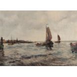Cornelis de Bruin (Utrecht 1870 - 1940 Amsterdam), Departing flat-bottomed boats, Harlingen, signed 