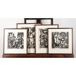 Aad de Haas (Rotterdam 1920 - 1972 Schaesberg), A lot containing (4) linocuts with various subjects,