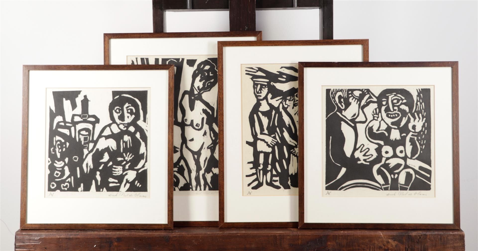 Aad de Haas (Rotterdam 1920 - 1972 Schaesberg), A lot containing (4) linocuts with various subjects,