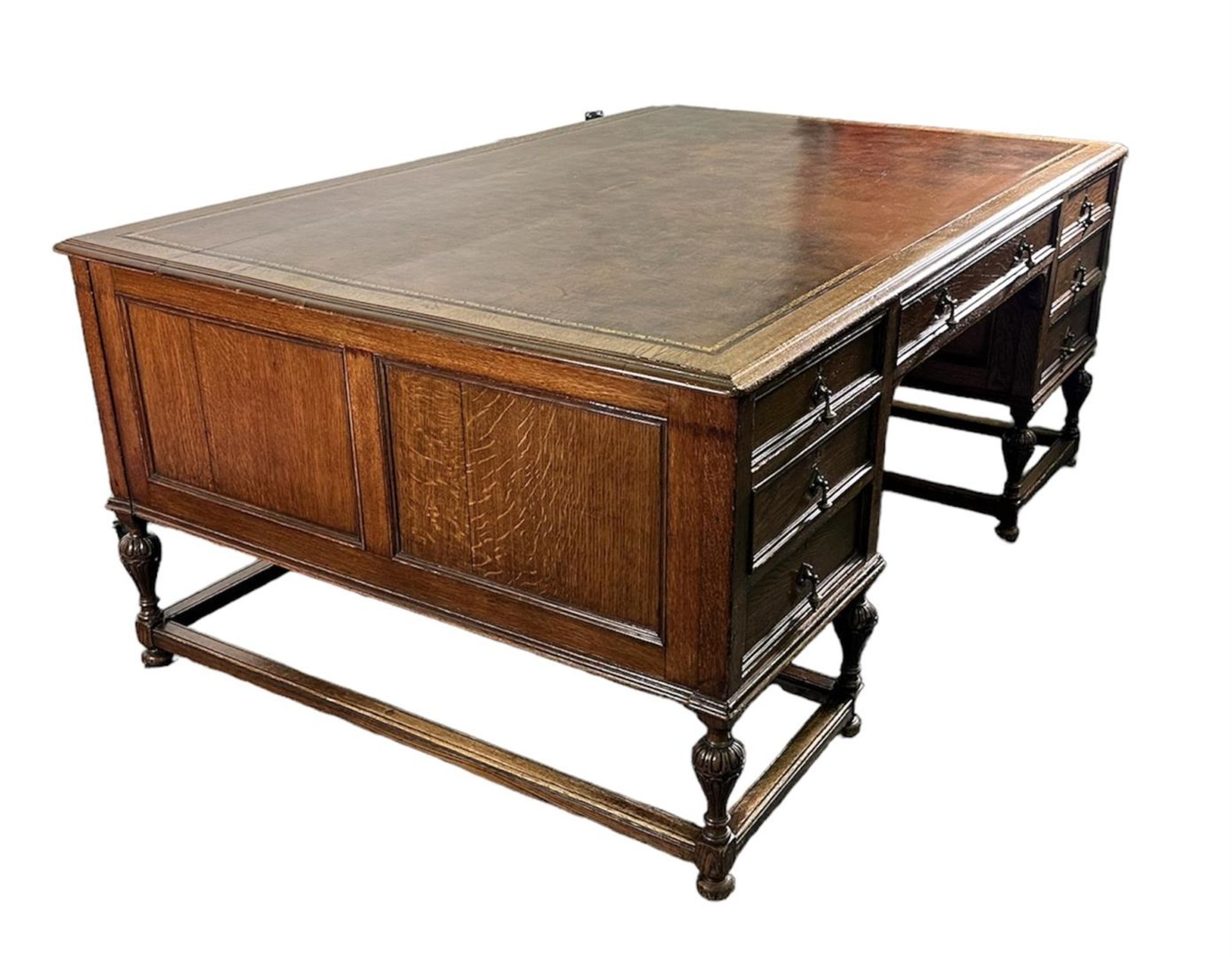 A partner desk with leather inlay. First half 20th century. - Image 2 of 2