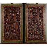 A set of (2) carved panels depicting classical heroes. 17th century.