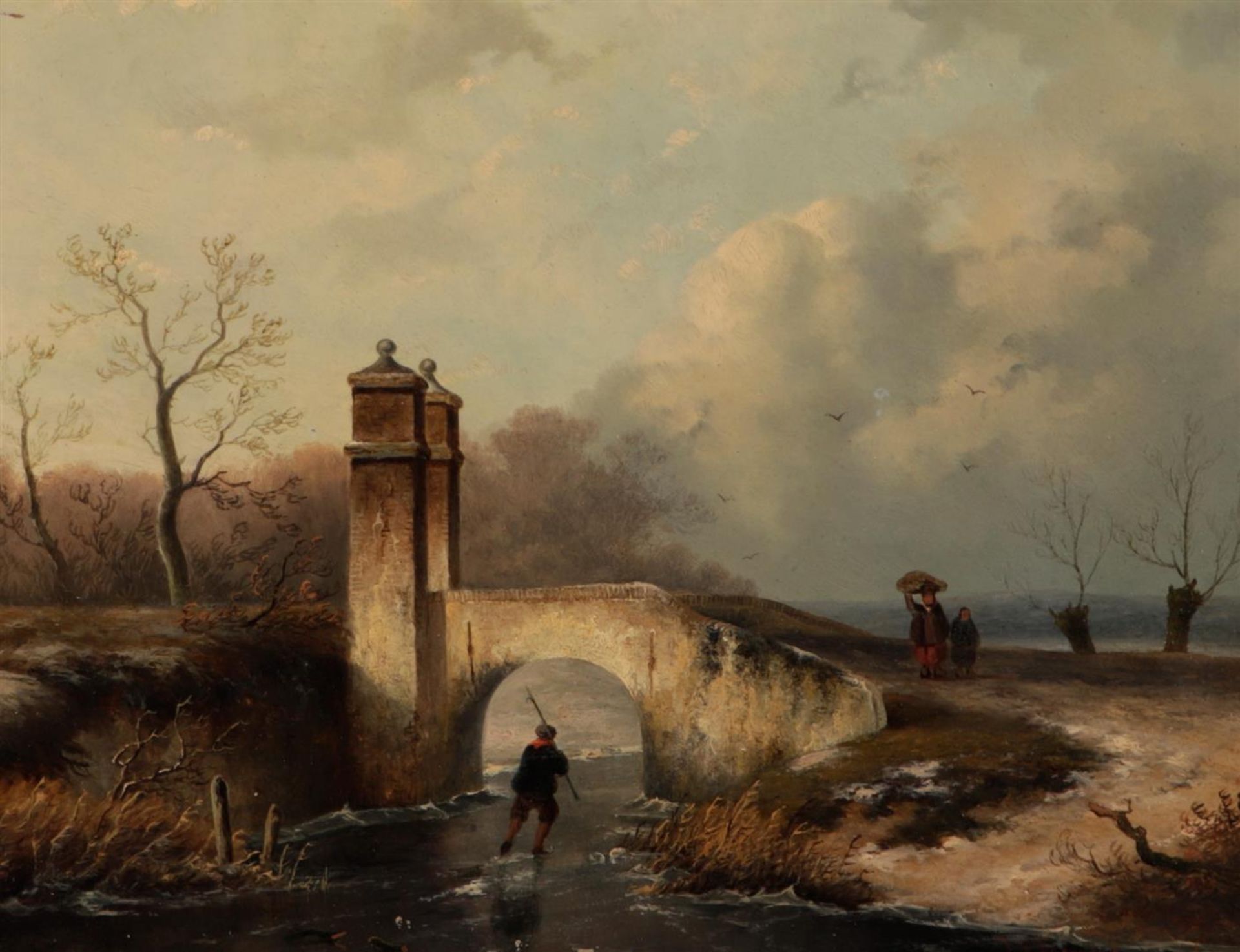 Nicolaas Johannes Roosenboom (Schellingwoude 1805 - 1880 Assen), Winter landscape with skater on the