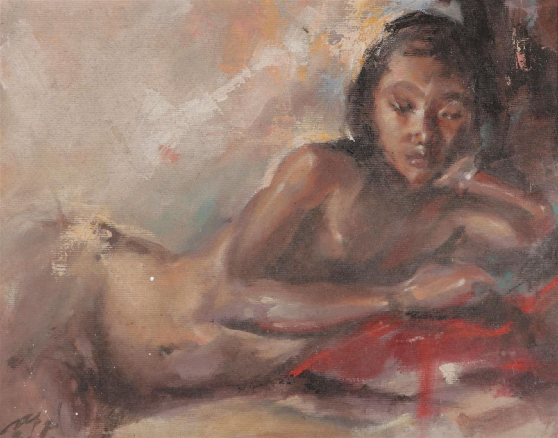 Minba Apel Hendrawan (b. 1974 Bali, Indonesia), 20th century, Lying semi-nude, signed (bottom left),