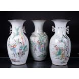 A lot of 3 porcelain Qiang Yang Cai vases. China, 19th century.