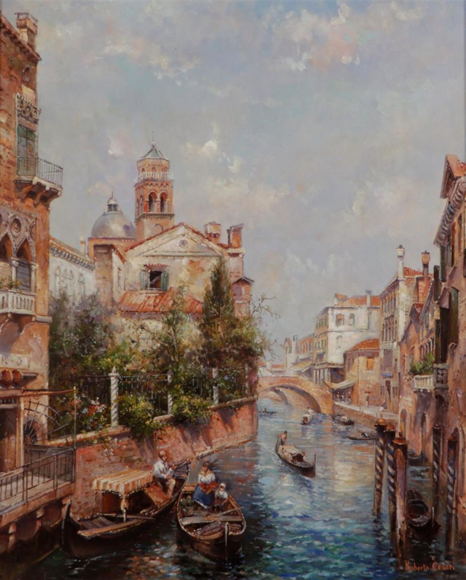 RobertCesari (B. France/Italy: 1949), View of Venice (Canale di Cannaregio) with the tower of San Ge