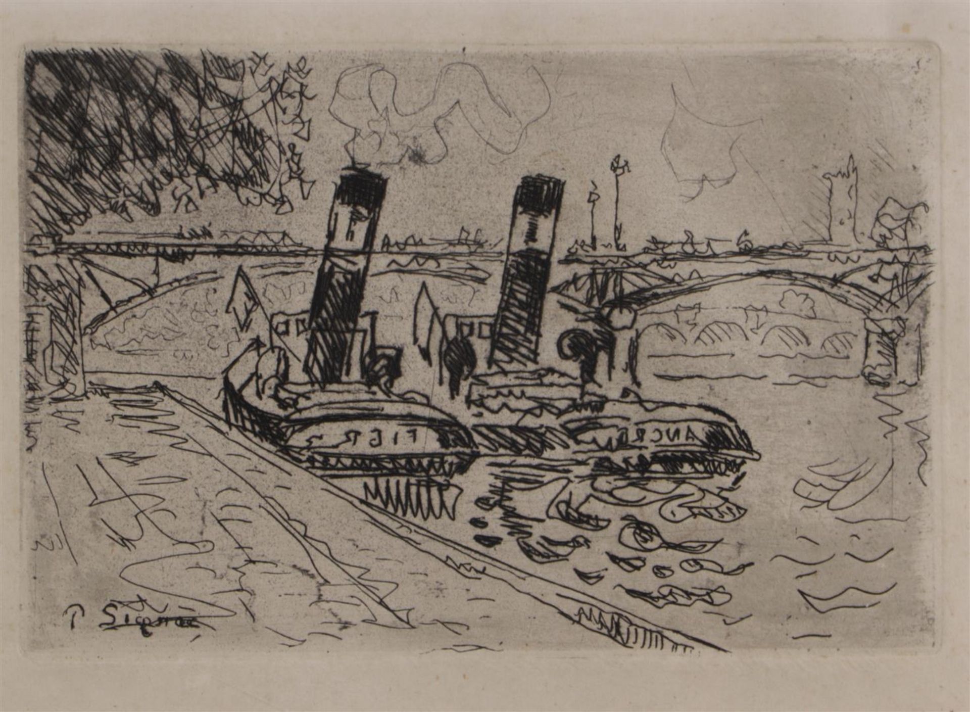 Paul Signac (Paris, 1863 - 1935), Paris: Le Pont des Arts ave Remorqueurs (1927), signed (in the pla - Image 3 of 3
