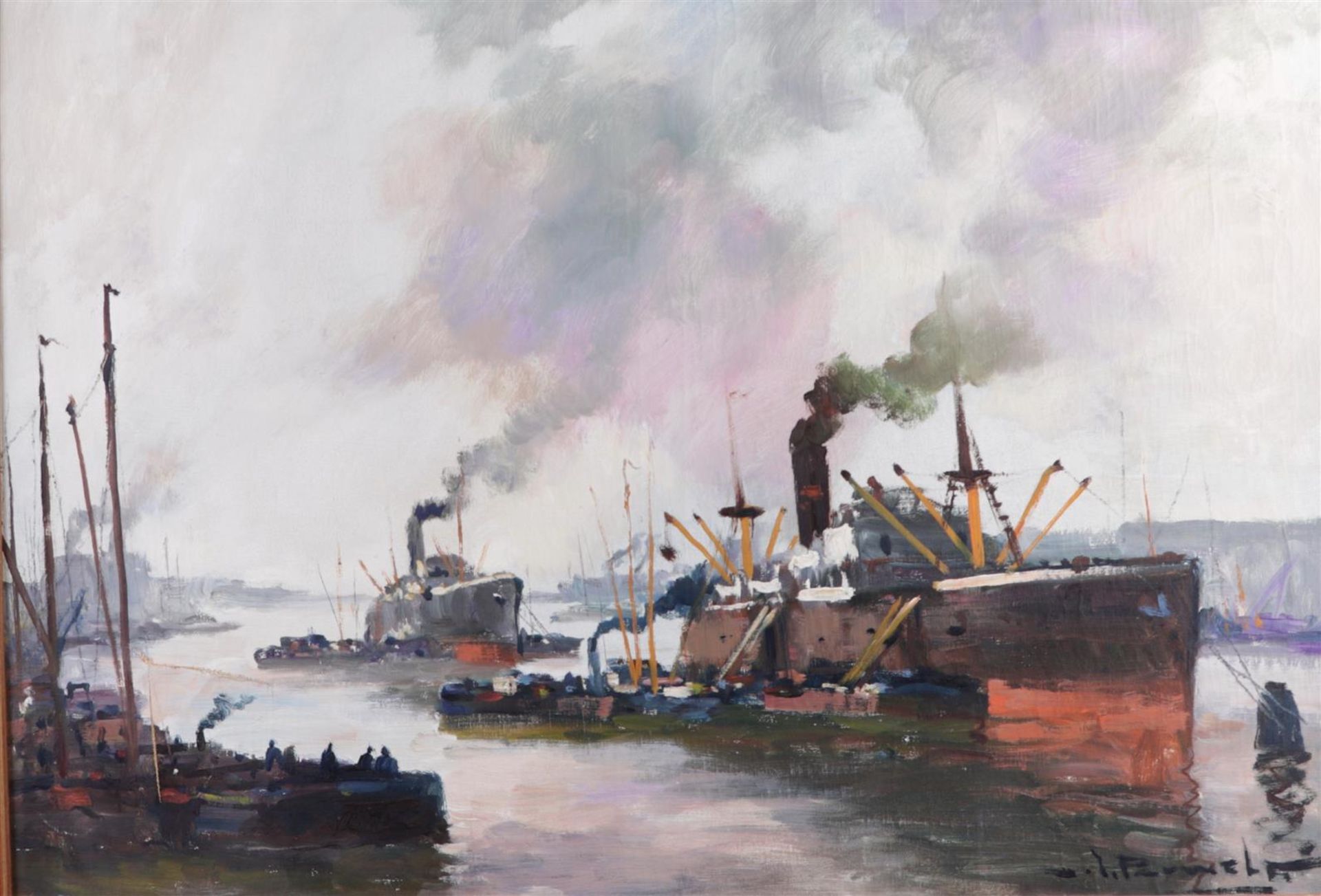Henri Joseph Pauwels (1903 - 1983), Harbor view, signed (bottom right), oil on canvas,
60 x 90 cm.