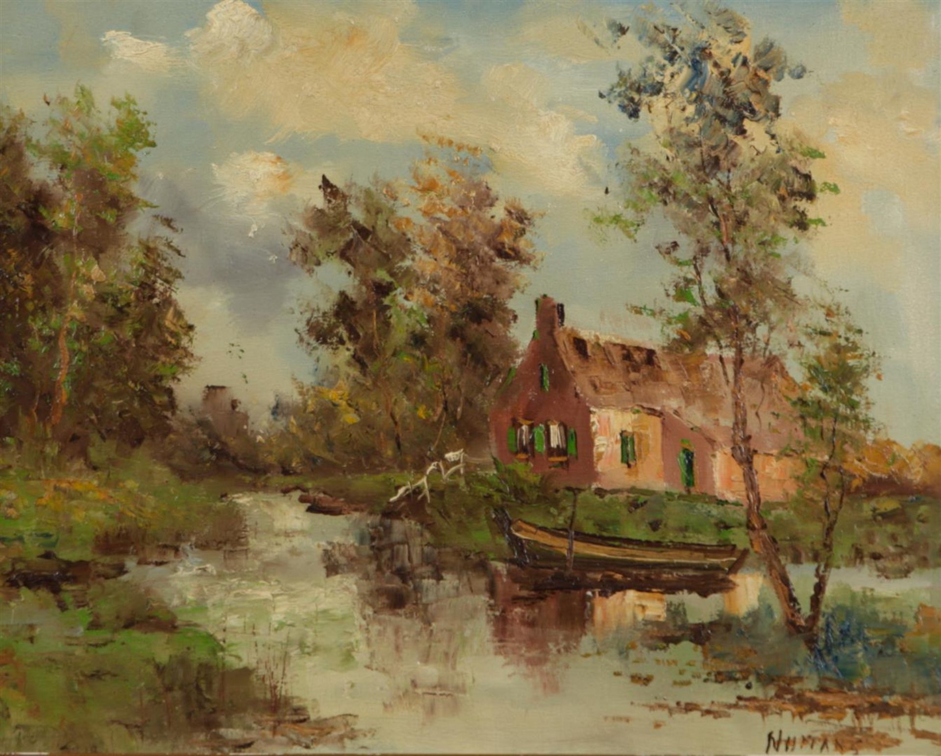 Dutch School, 20th century, Farm in landscape, oil on canvas,