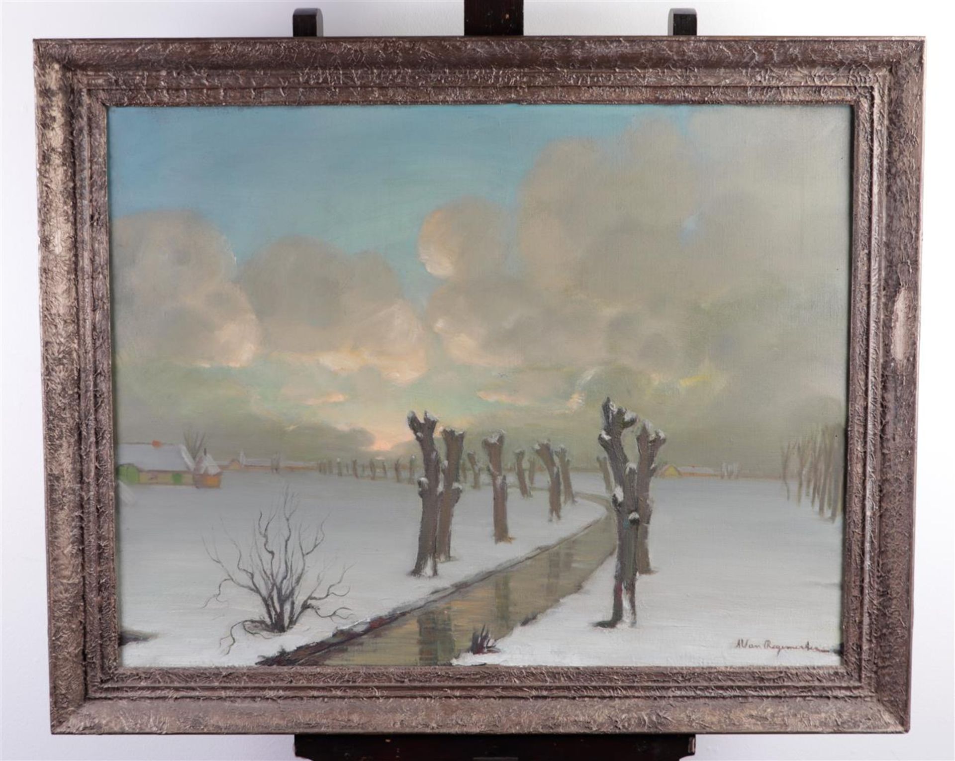 Belgian School, 20th century, Winter landscape with pollard willows along a farm ditch, unclearly si - Bild 2 aus 4