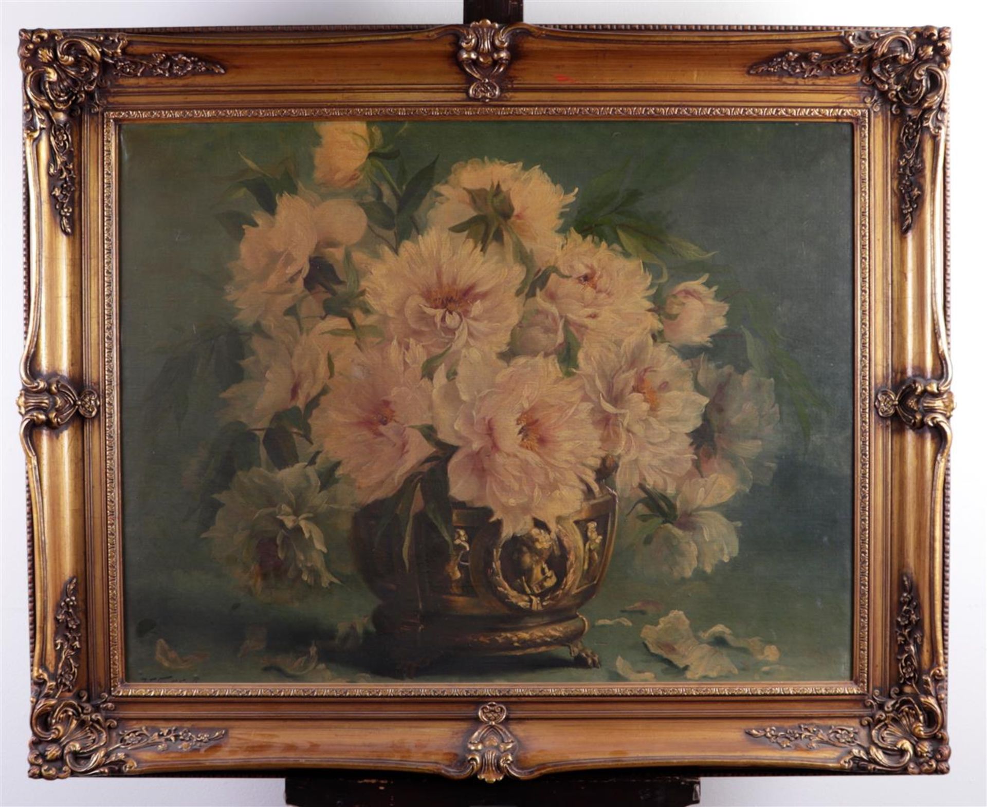 Dutch School, first quarter 20th century, Still life of peonies in a pot, unclearly signed (bottom l - Bild 2 aus 4