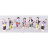 A set of seven Meissen style porcelain figures "monkey band", Graefenthal Dresden, 20th century.
H. 