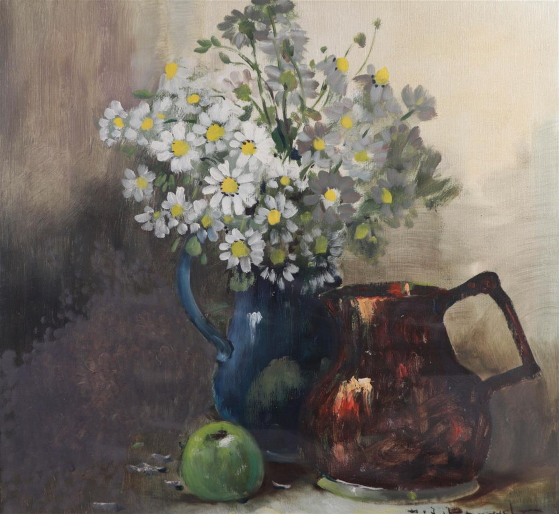 Henri Joseph Pauwels (1903 - 1983), Still life of flowers and fruit near a jug, signed (bottom right