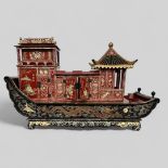 A capital polychrome painted and gilded Chinese altar in the shape of an floating temple. Equipped w