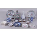 A lot of miscellaneous porcelain including saucers, a sauce boat, mocha cups and canton vase, 18th /