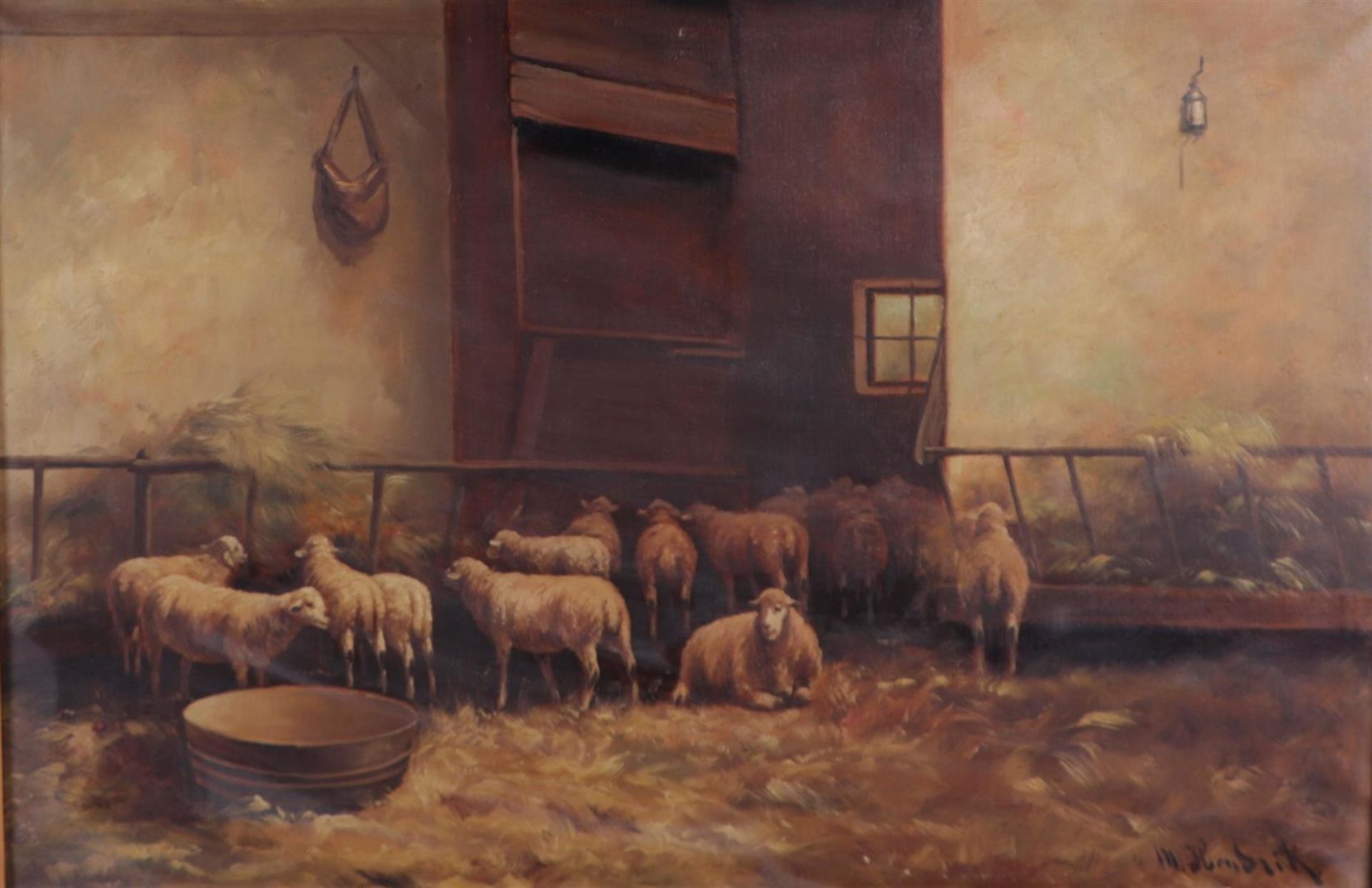 Dutch School, 20th century, Sheep stable, signed 'M. Hendrik' (bottom right), oil on canvas,
60 x 90