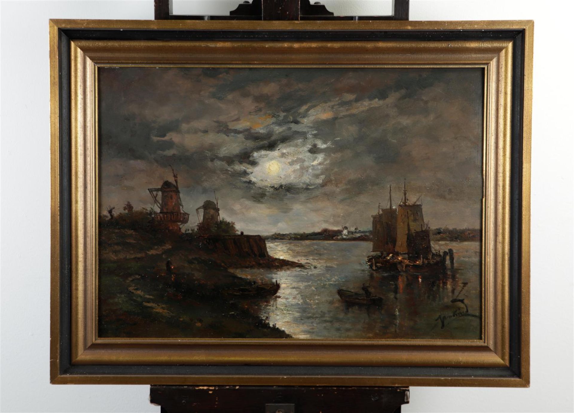 Dutch School, 20th century, River landscape by moonlight, unclearly signed (bottom right), oil on pa - Bild 2 aus 4