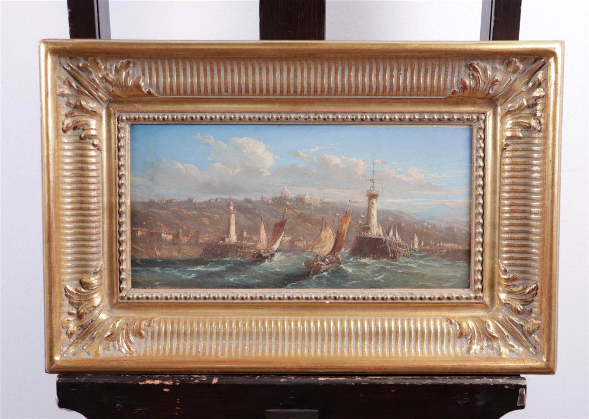 English School, Sships on rough waters near Dover, oil on panel,
18 x 35 cm. - Bild 2 aus 3