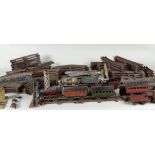 An extensive pre-war Märklin train set with many rails, various switches and semaphore.