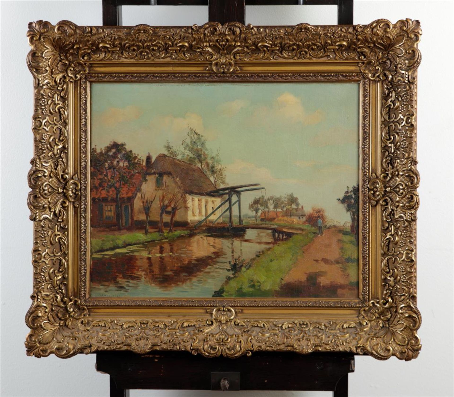 Signed 'Warmenhoven', 20th century, Farm near drawbridge, oil on canvas, - Bild 2 aus 4