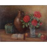 Dutch School, 20th century, Still life with ginger jar and roses, signed 'J. Zwanenburg' (bottom rig