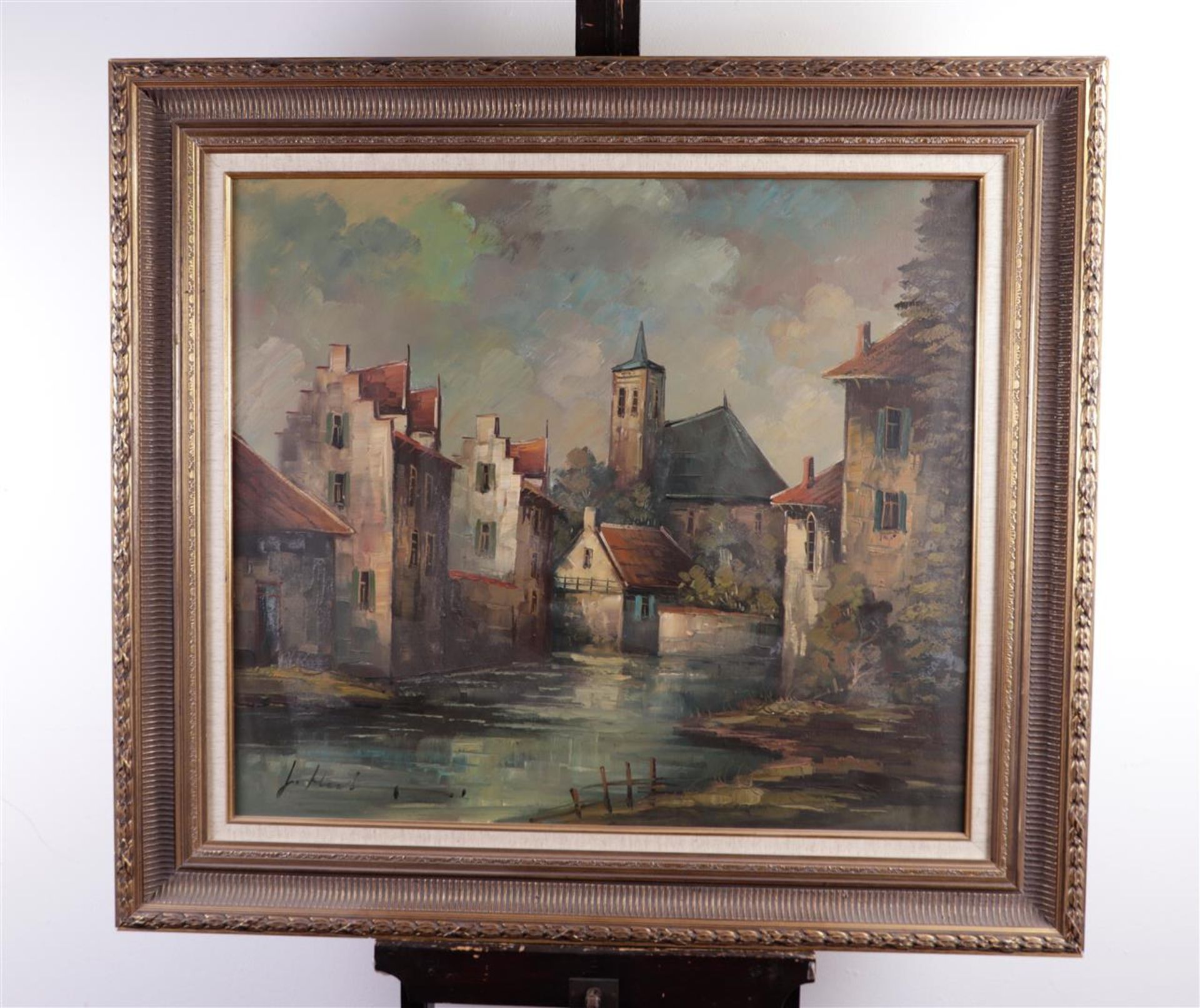 Belgian School, 20th century, City on the water, unclearly signed (bottom left), oil on canvas,
70 x - Image 2 of 4