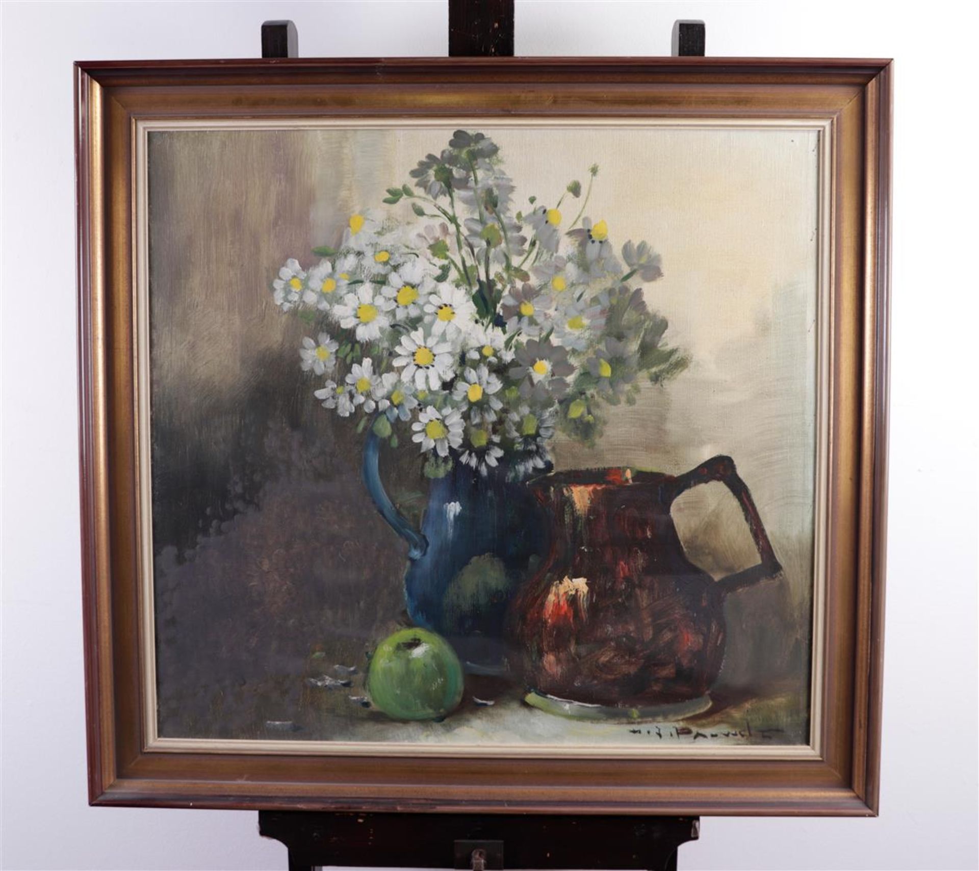 Henri Joseph Pauwels (1903 - 1983), Still life of flowers and fruit near a jug, signed (bottom right - Image 2 of 4