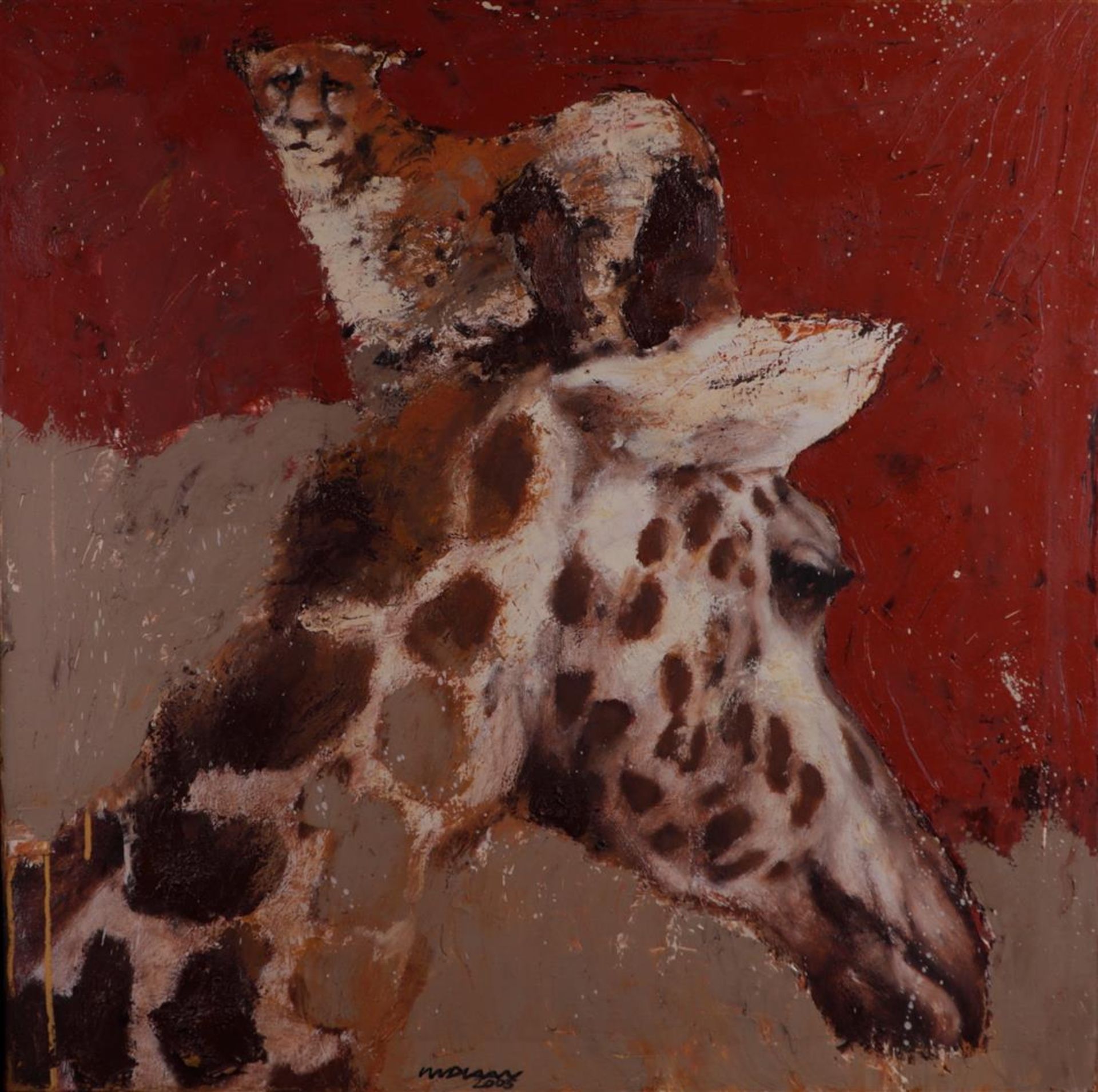 Wil van der Laan (born Roermond 1950), Head of a giraffe, signed (bottom right), oil on canvas.