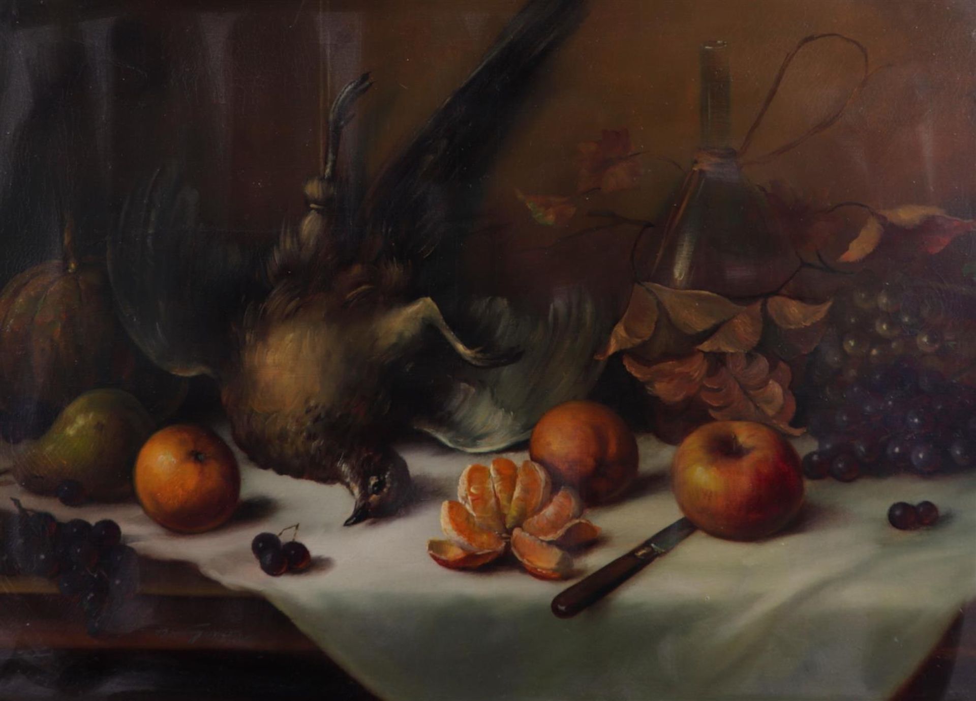 Dutch School, 20th century, Hunting still life, oil on canvas,
57 x 75 cm.