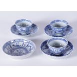 Three porcelain saucers and 4x cups with figure landscape decor. China, 18th century.
Diam. 9 cm.