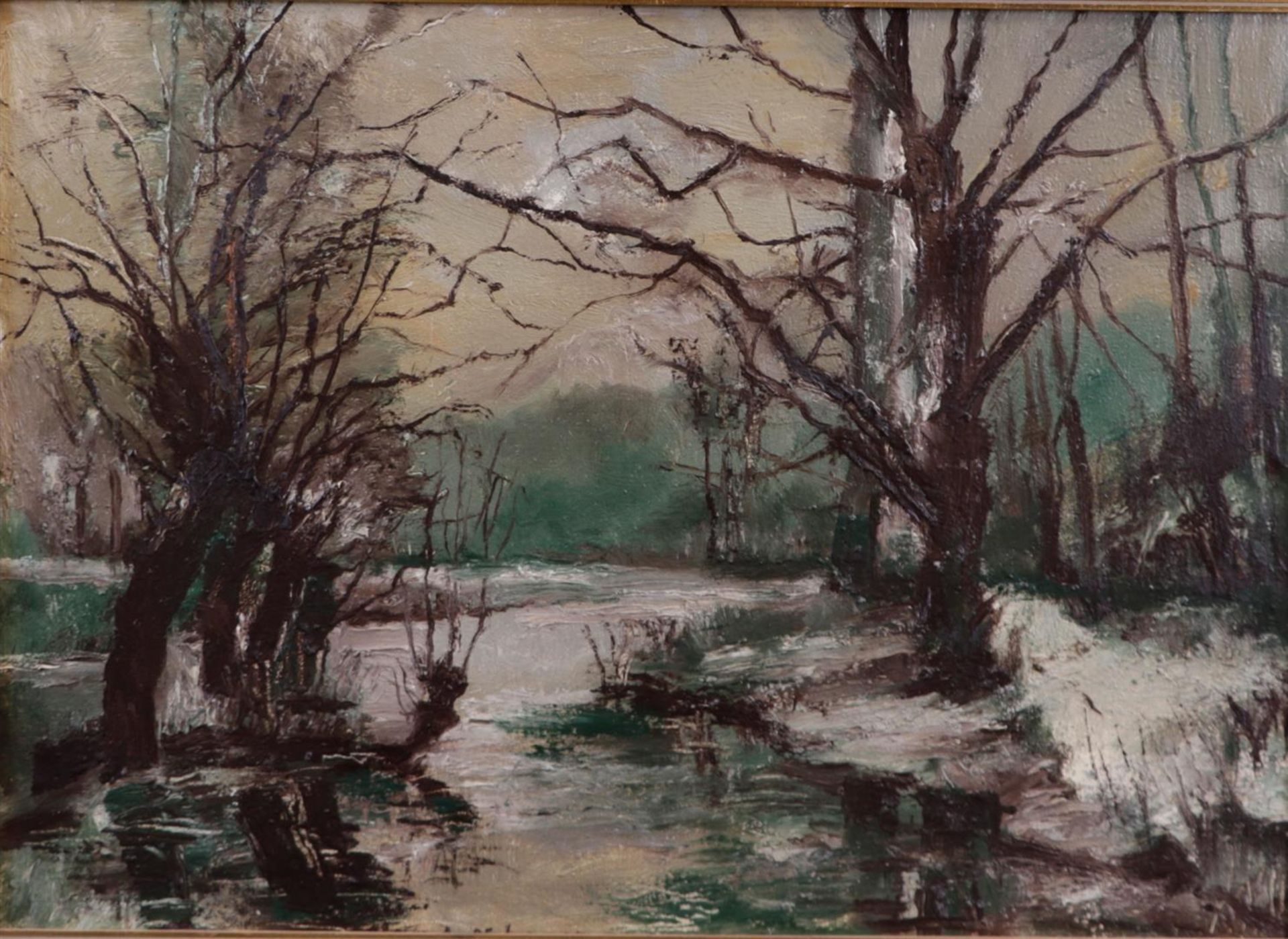 Belgian School, 20th century, Pollar willows on a ditch, signed 'A de Lange' and dated ''1940', oil 