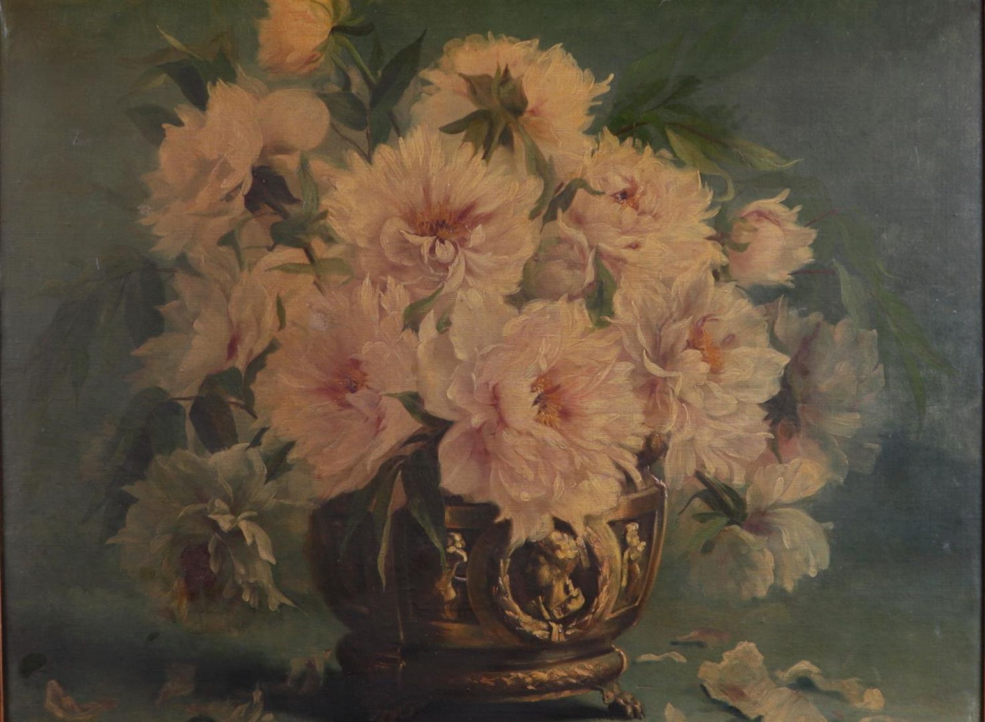 Dutch School, first quarter 20th century, Still life of peonies in a pot, unclearly signed (bottom l
