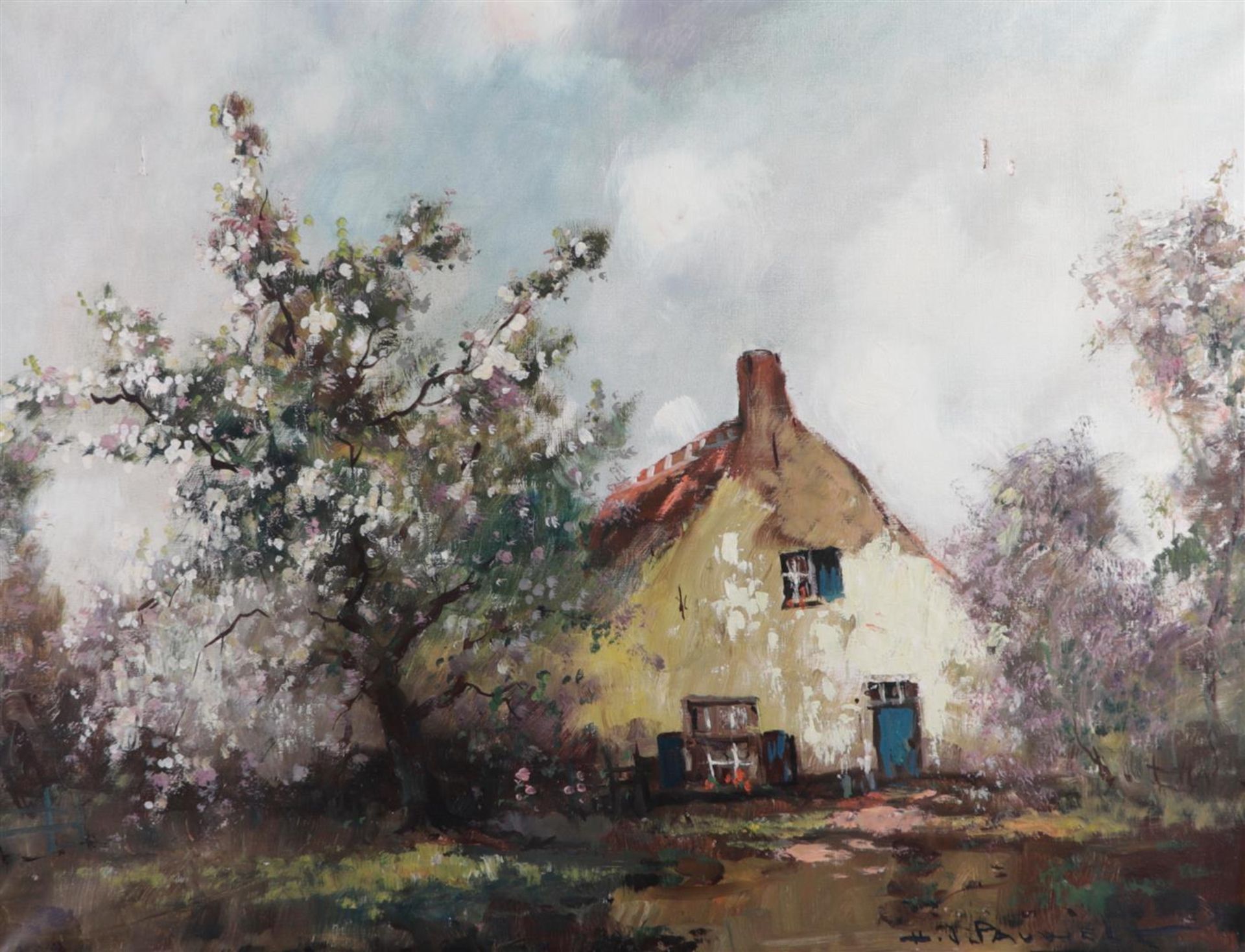 Henri Joseph Pauwels, Farm under a blossoming apple tree, signed (bottom right), oil on canvas,
60 x