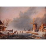 Dutch School, 20th century, Winter landscape with skaters on the ice, signed 'Marijnissen' (bottom r