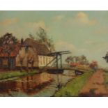 Signed 'Warmenhoven', 20th century, Farm near drawbridge, oil on canvas,