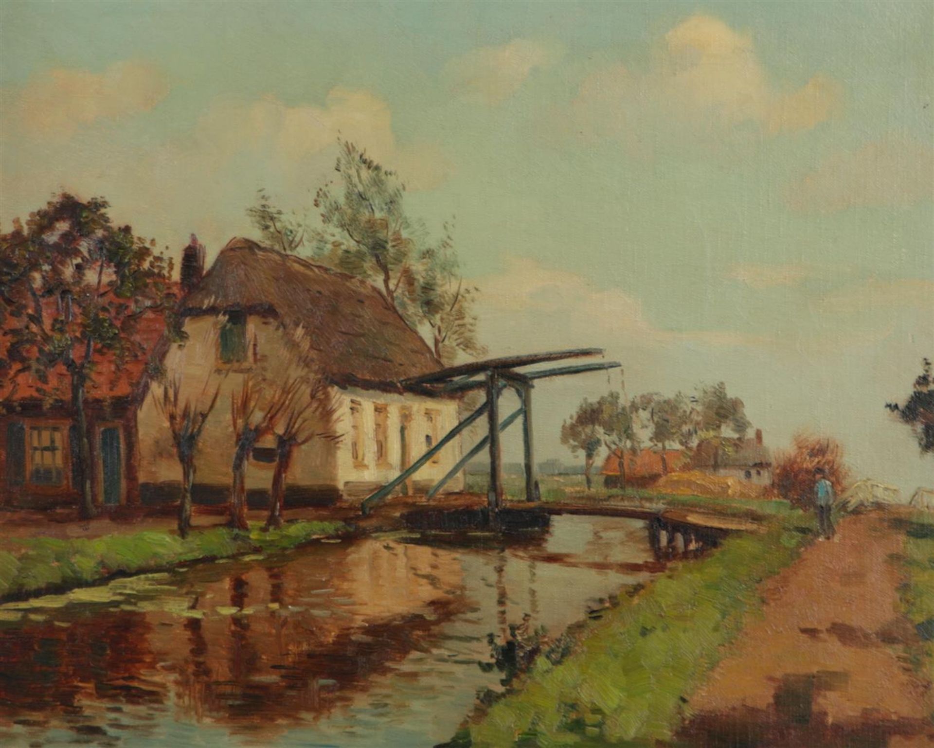 Signed 'Warmenhoven', 20th century, Farm near drawbridge, oil on canvas,