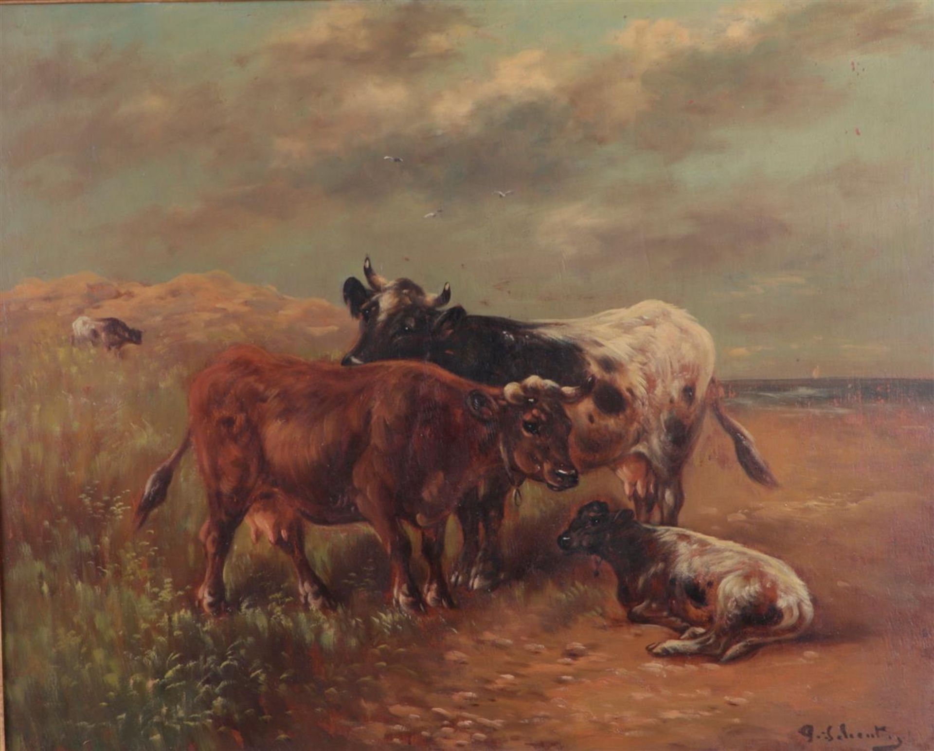 Paul Schouten (1860 - 1922), Cows in the dunes, signed (bottom right), oil on panel,
60 x 70 cm.