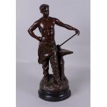 Géo Maxim (1885 - 1940), A cast statue of a blacksmith. on wooden base, signed (in the foot), ca. 19