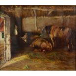 Rodolphe Lutter (Brussels 19880 - 1940), Cows in a stable, signed (bottom right), oil on canvas,
65 