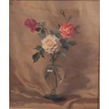 Alfred Jonnieax, Still life of roses in a vase, signed (bottom left), oil on canvas,
60 x 45 cm.