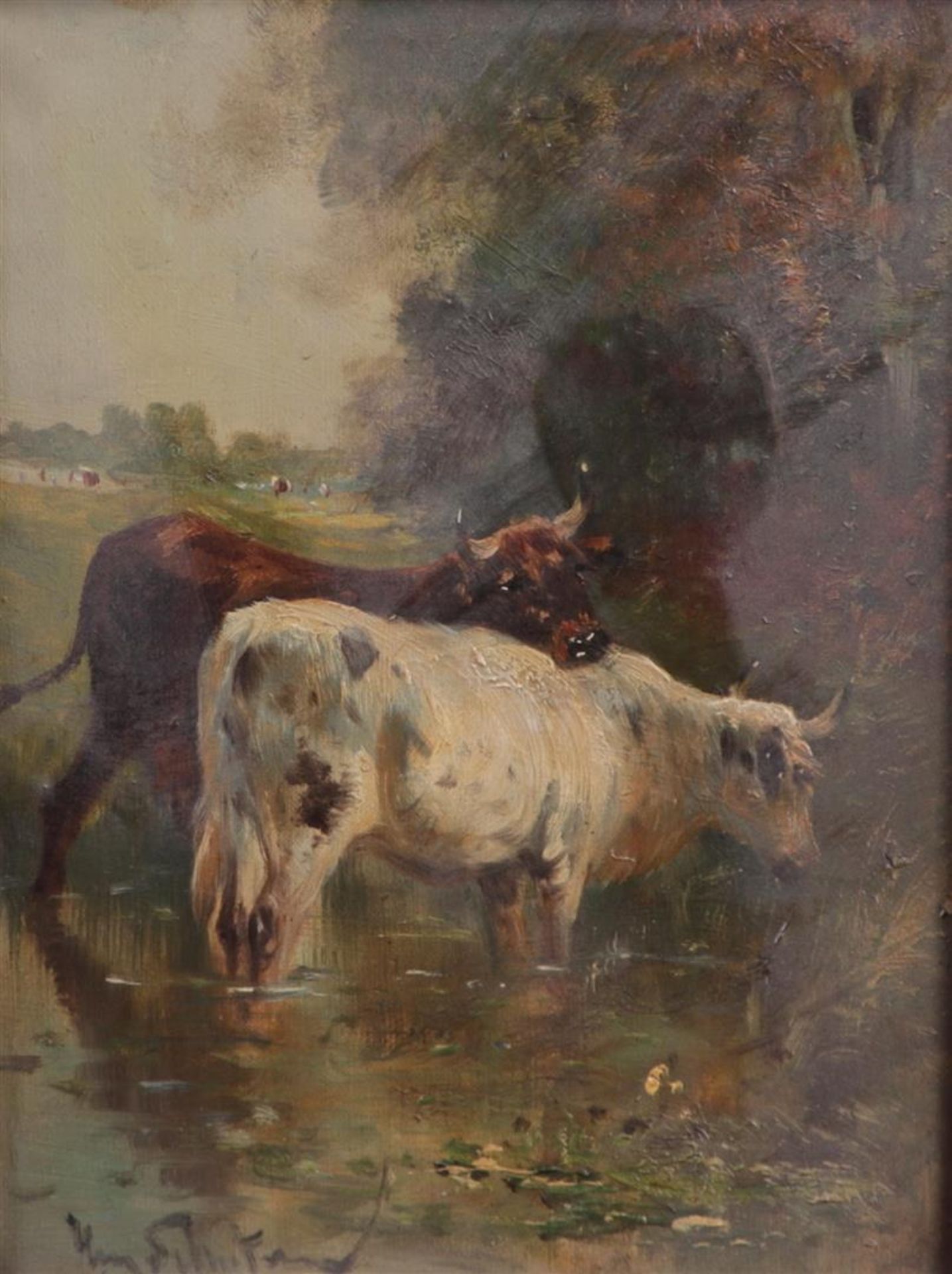 Paul Schouten (1860 - 1922),  Cows on the waterfront, signed (bottom left), oil on canvas,
35 x 25 c